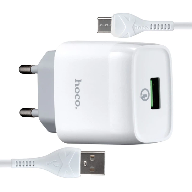 МЗП Hoco C12Q Smart QC3.0 charger set Micro ( EU ) Білий - Фото 1 МЗП Hoco C12Q Smart QC3.0 charger set Micro ( EU ) Білий - изображение 1