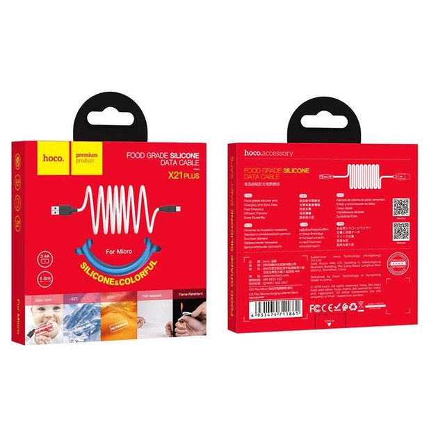 Кабель Hoco X21 Plus Silicone стільниковий кабель для Micro 1m Чорний Білий - Фото 2 Кабель Hoco X21 Plus Silicone стільниковий кабель для Micro 1m Чорний Білий - зображення 2