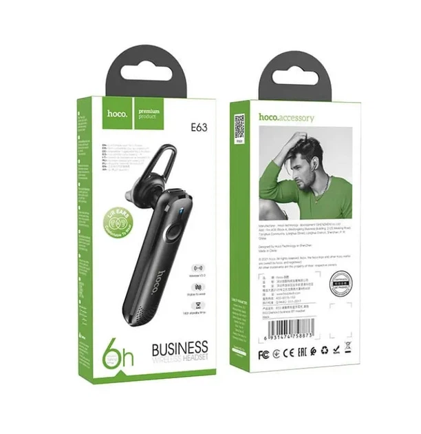 Bluetooth-гарнітура розмовна Hoco E63 Diamond business BT headset Чорний - изображение 2