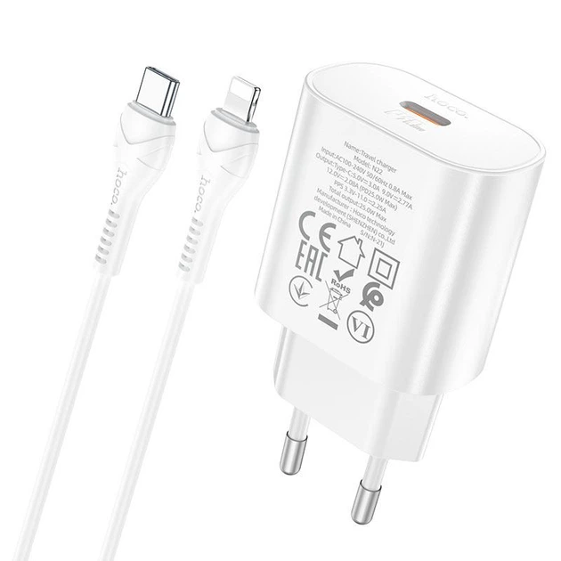 Зарядное устройство - блок и кабель набор Hoco N22 Jetta PD25W charger set C to iP (вилка EU) Белое - Фото 3 Зарядное устройство - блок и кабель набор Hoco N22 Jetta PD25W charger set C to iP (вилка EU) Белое - изображение 3