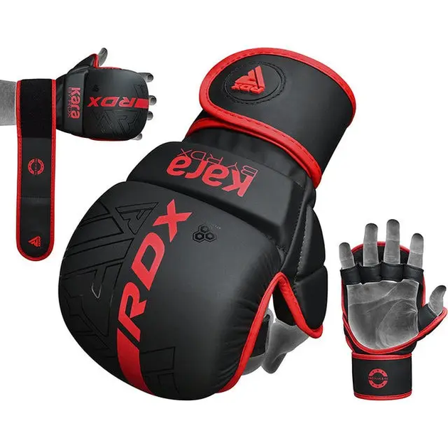 Рукавички греплінгові для ММА RDX F6 KARA Matte Plus розмір S/M, чорно-червоні - Фото 5 Рукавички греплінгові для ММА RDX F6 KARA Matte Plus розмір S/M, чорно-червоні - изображение 5