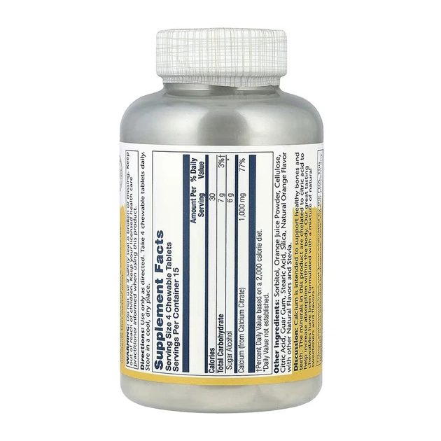 Calcium Citrate 1000mg - 60 chewables жувальні таблетки з цитратом кальцію для здорових кісток, зубів та кращого засвоєння - изображение 2