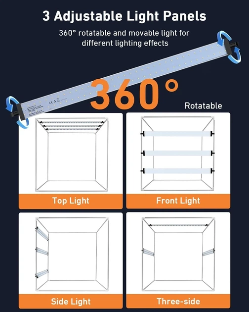 Профессиональный фотобокс DUCLUS 80 см / 210 LED / 5600K / CRI 96+ / 6 фонов / Складной / Черный Б/В - Фото 3 Профессиональный фотобокс DUCLUS 80 см / 210 LED / 5600K / CRI 96+ / 6 фонов / Складной / Черный Б/В - изображение 3