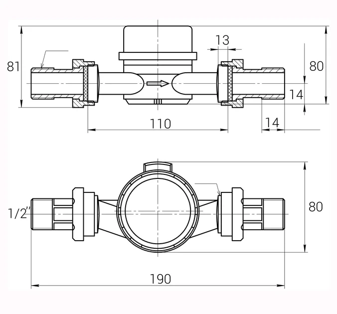 Счетчик холодной воды ECOSTAR DN15 1/2 L110 EC 2,5 со штуцерами - изображение 7