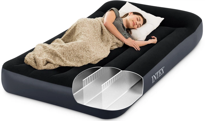 Materac dmuchany Intex 64141 z zagłówkiem 99 × 191 × 25 cm Czarny (6941057413532) - obraz 3