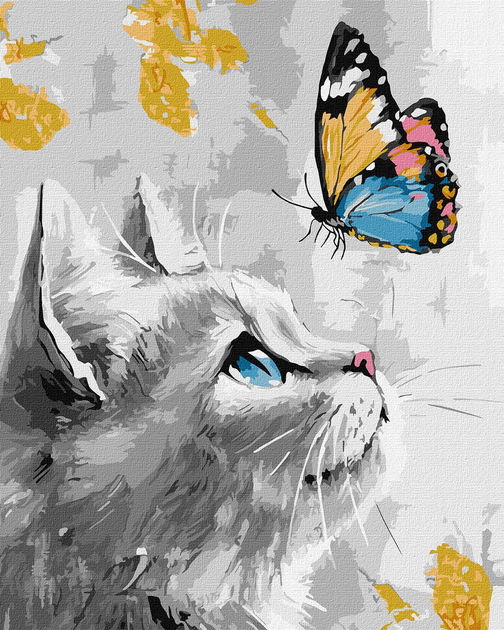 Obraz po numerach Ideyka Marzycielskie kocię z farbami metalic extra 40x50 cm KHO6680 (4823104378020) - obraz 1