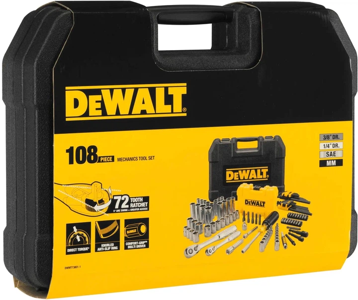 Zestaw nasadek, bitów i kluczy sześciokątnych DeWalt 1/4 i 3/8 108 sztuk DWMT73801-1 (3253561738012) - obraz 1