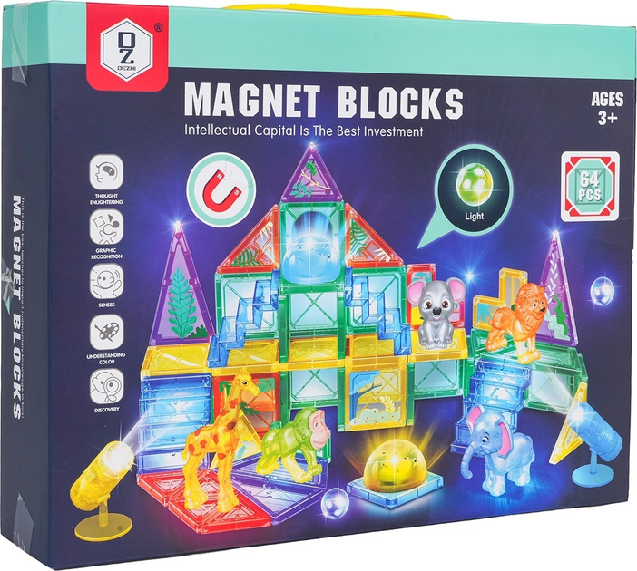 Набір магнітних кубиків 3d Zoo 64 елементи ZKL.HD127A-1 (5903864973754) - зображення 7