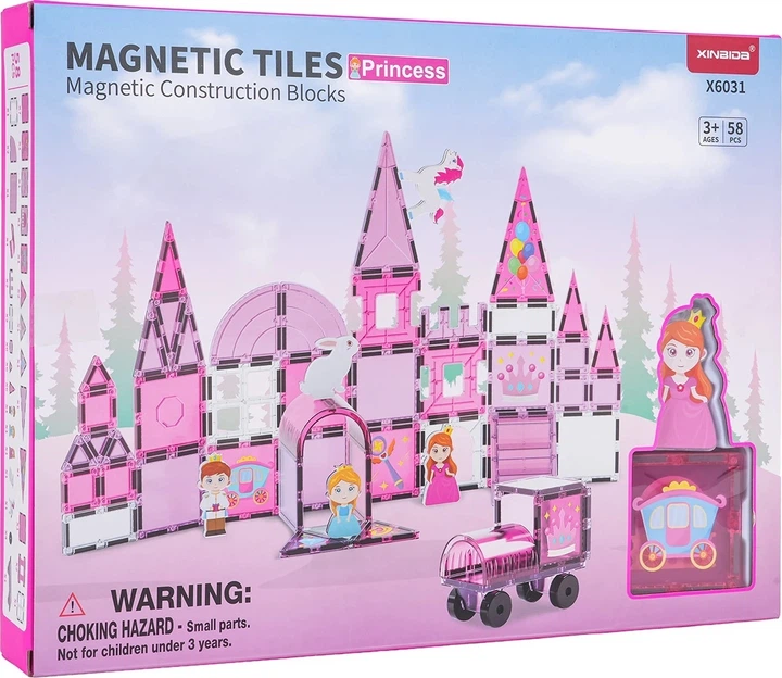 Klocki konstrukcyjne magnetyczne Księżniczka różowa 58 elementów ZKL.X6031 (5903864973839) - obraz 5