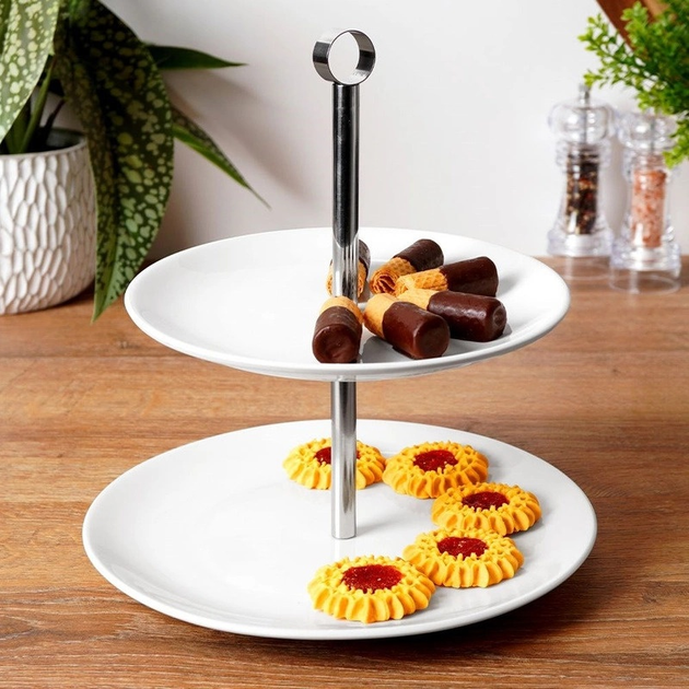 Підставка Orion порцелянова 2-рівнева Біла 25 см (8592381150624) - зображення 3