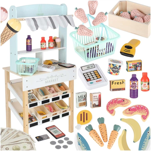 Market drewniany Lulilo Melo Stragan supermarket z kasą (5903039766181) - obraz 5