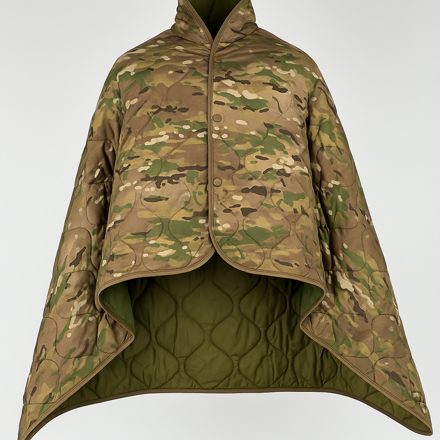 Кемпинговое одеяло с чехлом Tactical Multicam 150×200 см KT7001006 — с кнопками, позволяющими использовать как пончо - Фото 1 Кемпинговое одеяло с чехлом Tactical Multicam 150×200 см KT7001006 — с кнопками, позволяющими использовать как пончо - изображение 1