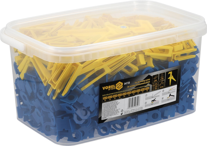 Система вирівнювання плитки VOREL кліпси + клини + щипці 2 мм 700 + 200 шт. 04728 (5906083108297) - зображення 1
