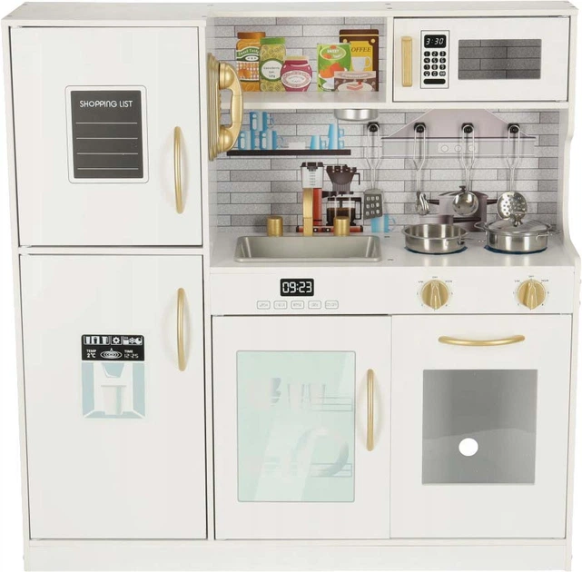 Kuchnia drewniana dla dzieci Lulilo z lodówką światło LED garnki sztućce 80 cm KX4934 (5903039736849) - obraz 1