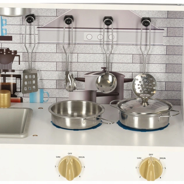 Kuchnia drewniana dla dzieci Lulilo z lodówką światło LED garnki sztućce 80 cm KX4934 (5903039736849) - obraz 5