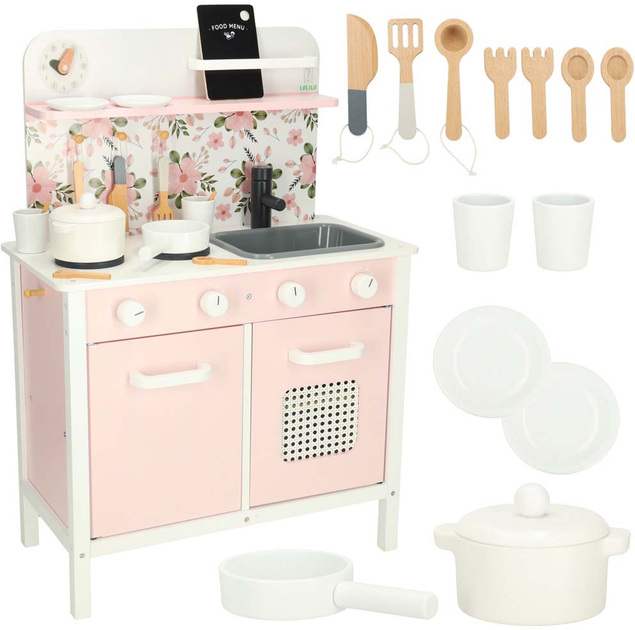 Kuchnia drewniana MDF Lulilo FLORO z akcesoriami Różowa 82 cm (5903039750166) - obraz 6