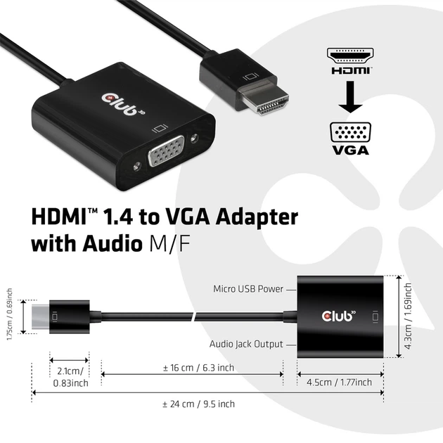 Przejściówka Club 3D HDMI 1.4 - VGA (mit Audio) St/Bu - obraz 4