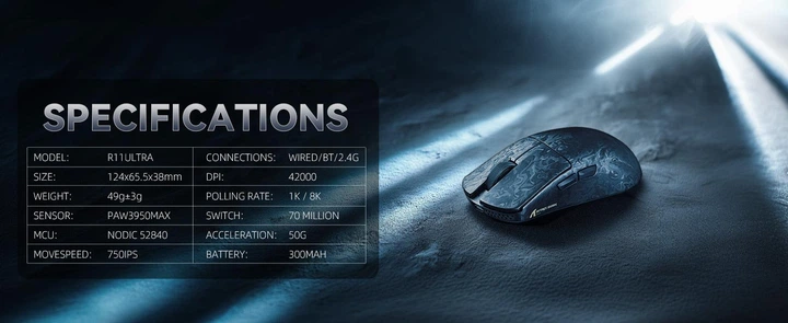 Бездротова ігрова миша ATTACK SHARK R11 Ultra Ink Blade 8K Carbon ...