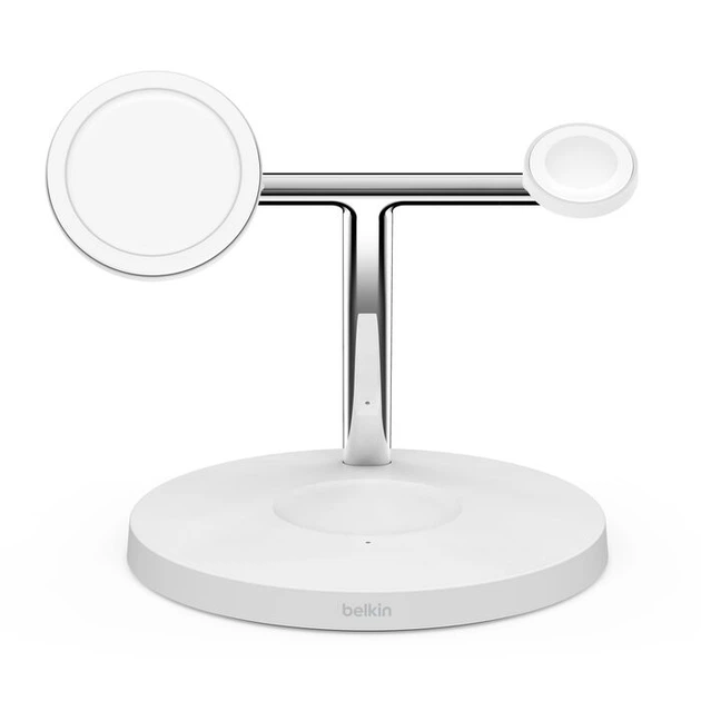 Бездротовий зарядний пристрій Belkin BoostCharge Pro 3-in-1 Wireless Charging Stand with MagSafe (WIZ017TTWH) White - Фото 3 Бездротовий зарядний пристрій Belkin BoostCharge Pro 3-in-1 Wireless Charging Stand with MagSafe (WIZ017TTWH) White - зображення 3