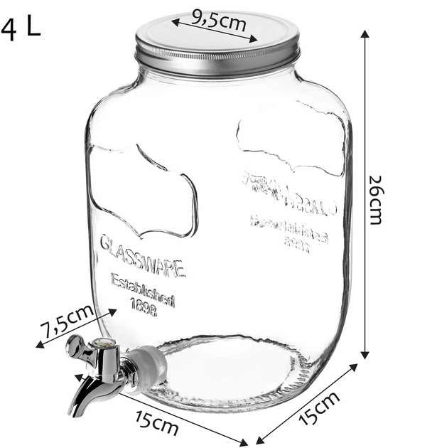 Słój do napojów Kadax Mesagne z kranikiem szklany 4 l (5903699404256) - obraz 4