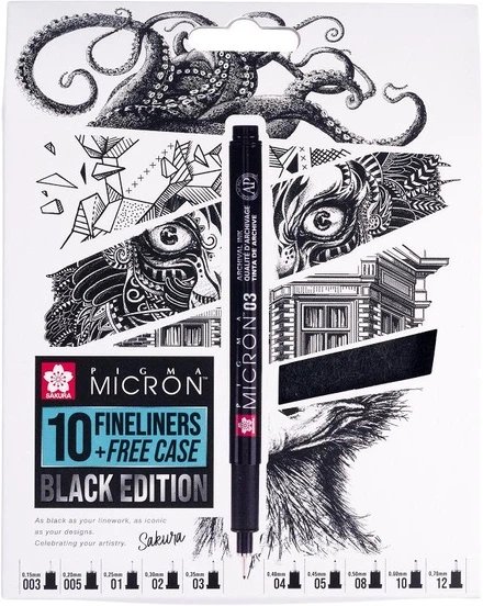 Набір лінерів Sakura Pigma Micron Black Edition 003-12 Чорний 10 шт (POXSDKB10) (8712079520700) - зображення 1