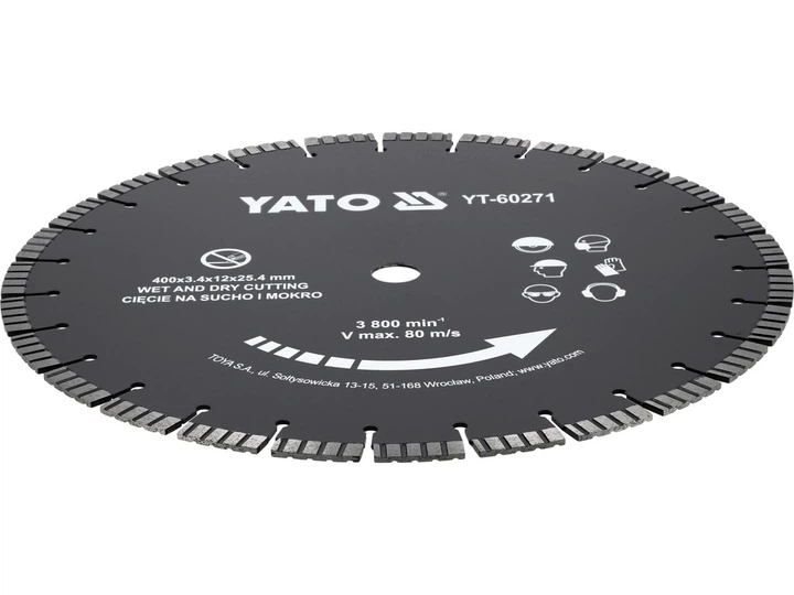 Tarcza diamentowa Yato YT-60271 do betonu krawężników 400 mm otwór 25.4 mm (5906083119422) - obraz 3