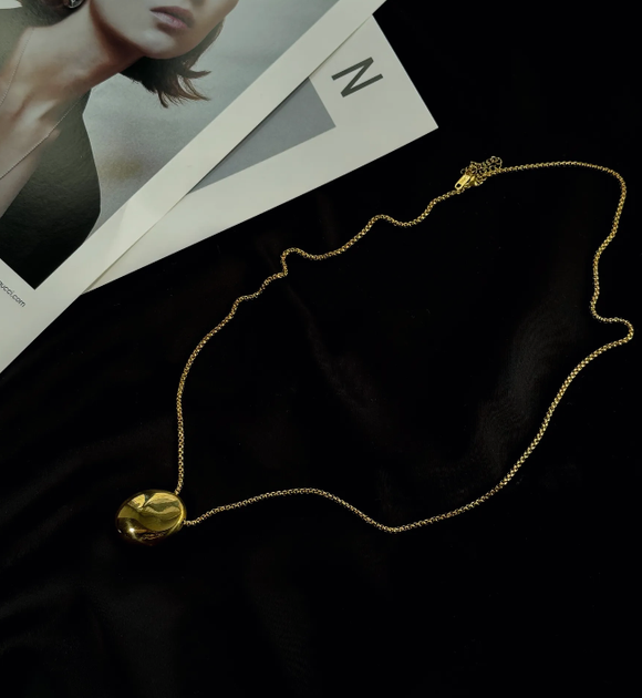 Ланцюжок Fashion Jewerly з кулоном Олива з титанової сталі подовжена підвіска кольє з кулоном овал крапля, золотиста (SVS) - зображення 3