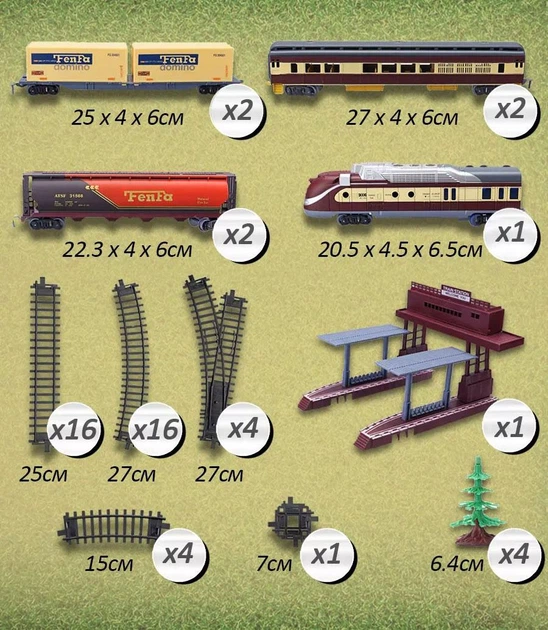 Велика дитяча залізниця FENFA Railcar Series, локомотив та 6 Велика дитяча залізниця FENFA Railcar Series, локомотив та 6