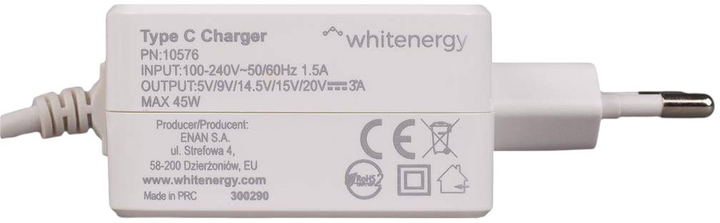 Zasilacz sieciowy do laptopa Whitenergy 45 W USB-C Biały (5908214375592) - obraz 2