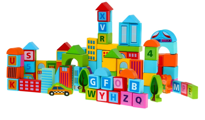 Klocki drewniane Miasto Zabawa w budowanie 100 elementów ZDR.BLLN-3409 (5903864955316) - obraz 3