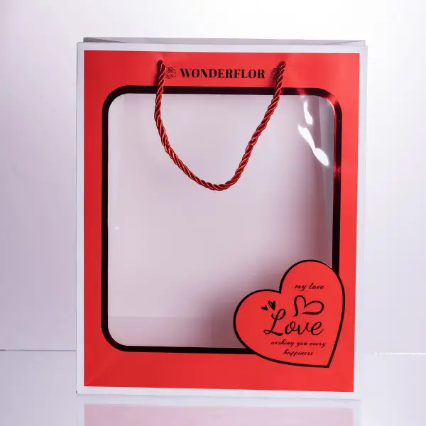 Набір подарункових пакетів з паперу Love з віконцем 12 шт 26×10×32 см HP-10359-18 - Фото 1 Набір подарункових пакетів з паперу Love з віконцем 12 шт 26×10×32 см HP-10359-18 - зображення 1