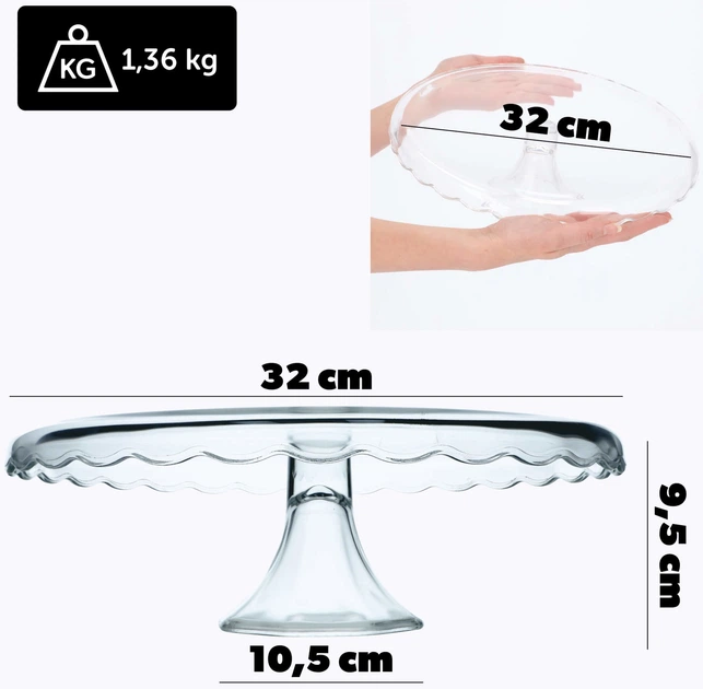 Patera na ciasto Kadax szklana na nodze 32 cm (5903699425701) - obraz 2