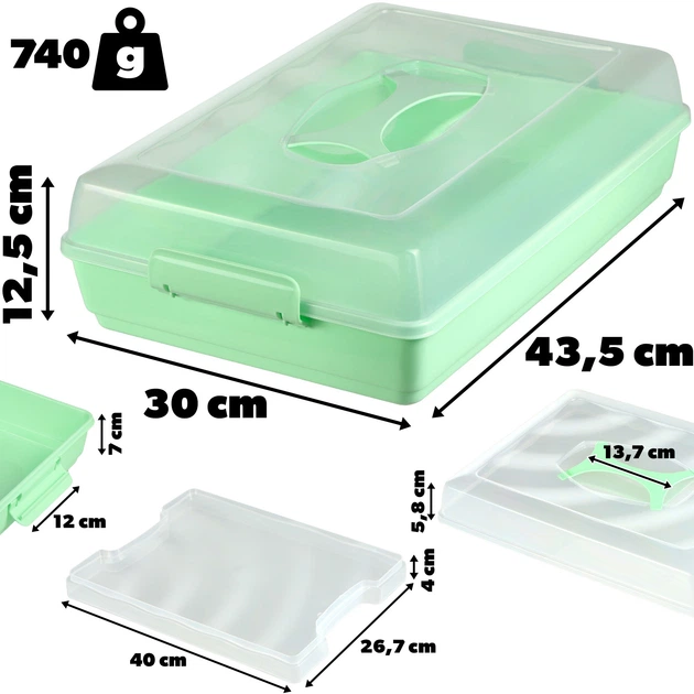 Контейнер для тістечок та випічки Kadax із кришкою та вставкою М'ятний 43.5x30 см (5903699430880) - зображення 2