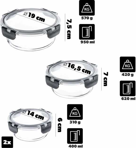 Zestaw szklanych pojemników Kadax Termoli z pokrywkami 12 szt (5906638309216) - obraz 3