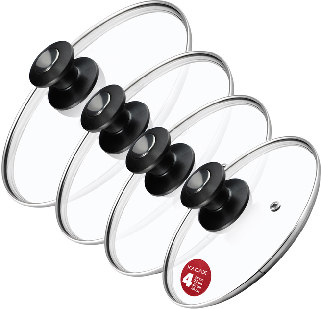 Zestaw pokrywek Kadax Barletta szklanych 20 cm + 24 cm + 26 cm + 28 cm (5903699477489) - obraz 1