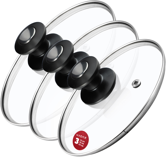 Zestaw pokrywek Kadax Barletta szklanych 16 cm + 18 cm + 20 cm (5903699477304) - obraz 1