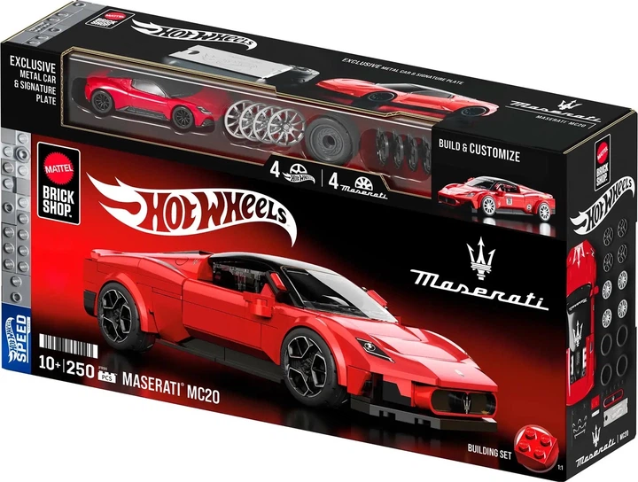Kolekcjonerski samochód-konstruktor Mattel Brick Shop Hot Wheels Speed Maserati 250 elementów JFR90 (194735331543) - obraz 1