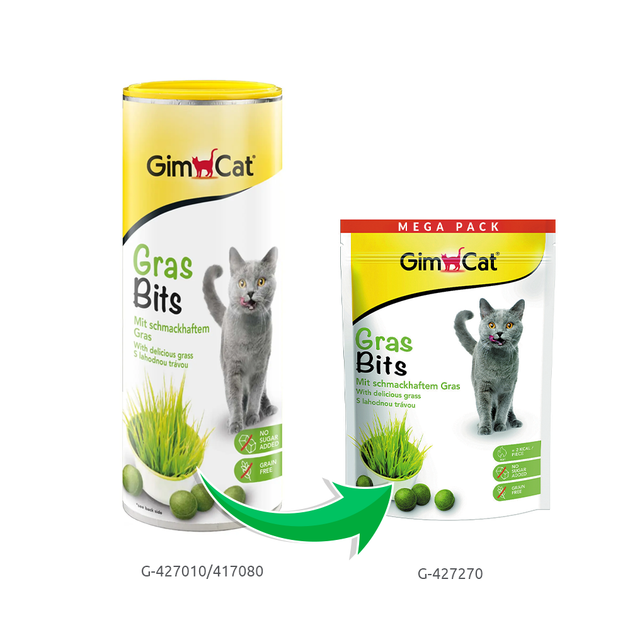 Вітамінізовані таблетки GimCat Gras Bits для котів усіх порід трав яні кульки 425г пауч - зображення 2