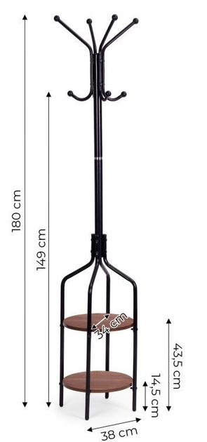 Wieszak na ubrania ModernHome by Multistore stojący z półkami 8 haczyków metal 180 cm czarny (VKY-6036) - obraz 3