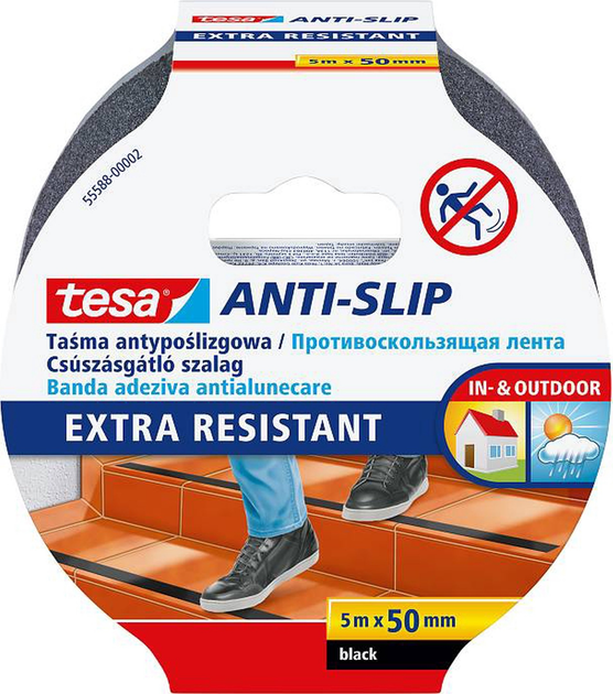 Стрічка Tesa антиковзна 5 м x 50 мм Чорна (4042448910400) - зображення 1