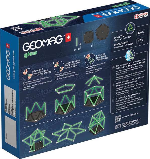 Магнитный конструктор Geomag Glow 42 детали - изображение 2