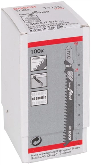 Пиляльні полотна для лобзика Bosch T 111 З Basic for Wood, HCS 100 шт. (2608637878) - зображення 1