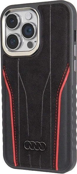 Etui Audi Genuine Leather MagSafe do Apple iPhone 15 Pro Black-Red (AU-TPUPCMIP15P-R8/D3-RD) - obraz 2