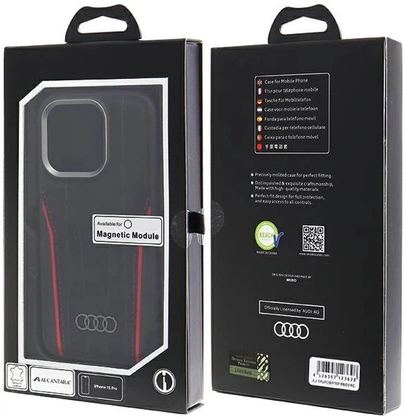 Etui Audi Genuine Leather MagSafe do Apple iPhone 15 Pro Black-Red (AU-TPUPCMIP15P-R8/D3-RD) - obraz 10