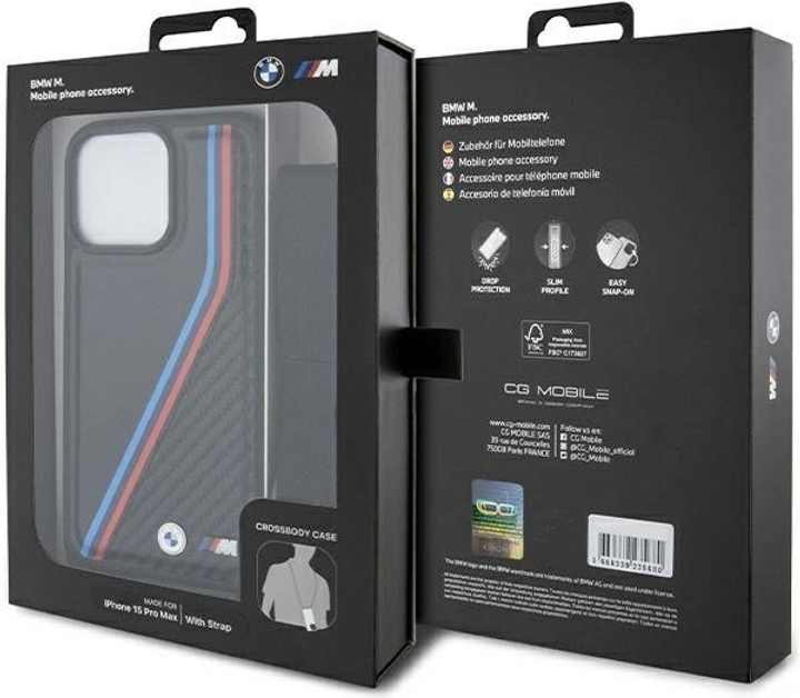 Панель BMW M Edition Carbon Tricolor Lines & Strap для Apple iPhone 15 Pro Black (BMHCP15L23PSVTK) - зображення 7