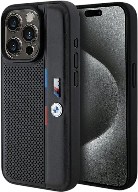 Панель BMW Perforated Tricolor Line для Apple iPhone 15 Pro Black (BMHCP15L23PUPVK) - зображення 1