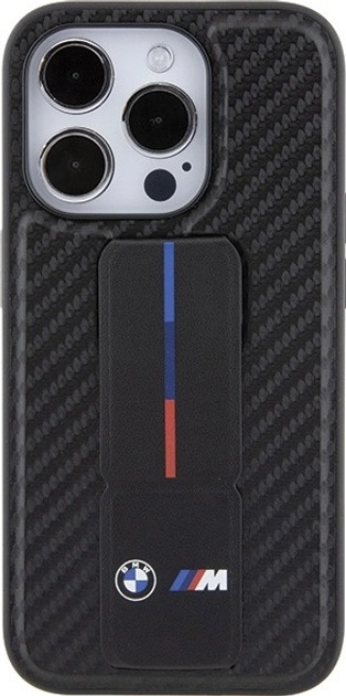 Панель BMW Grip Stand Smooth & Carbon для Apple iPhone 15 Pro Black (BMHCP15LGSPCCK) - зображення 4