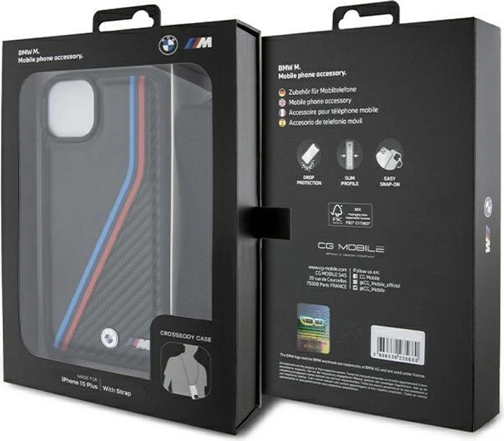Панель BMW M Edition Carbon Tricolor Lines & Strap для Apple iPhone 15/14/13 Black (BMHCP15S23PSVTK) - зображення 7