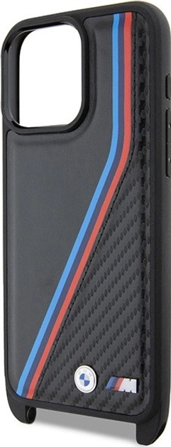 Панель BMW M Edition Carbon Tricolor Lines & Strap для Apple iPhone 15 Pro Max Black (BMHCP15X23PSVTK) - зображення 5