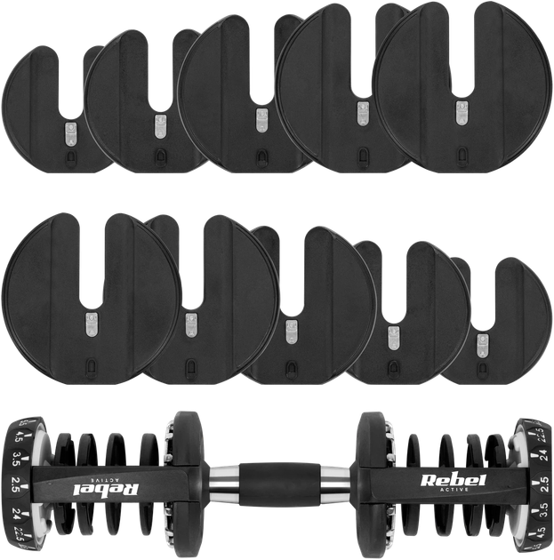 Hantel żeliwny regulowany automat Rebel Active RBA-2303 1 x 24 kg (5901890100700) - obraz 4